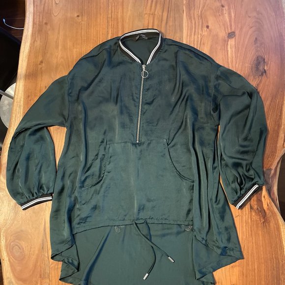 Zara Emerald Green Silk Embroidered Blouse Shirt 3/4 Zip, Small - Picture 11 of 16